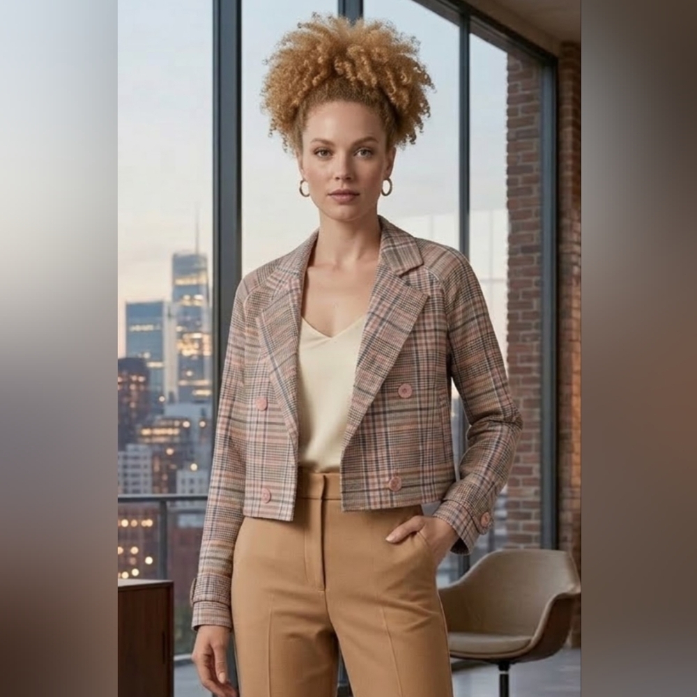 Fashion Nova Plaid Cropped Blazer Woman's Sz L